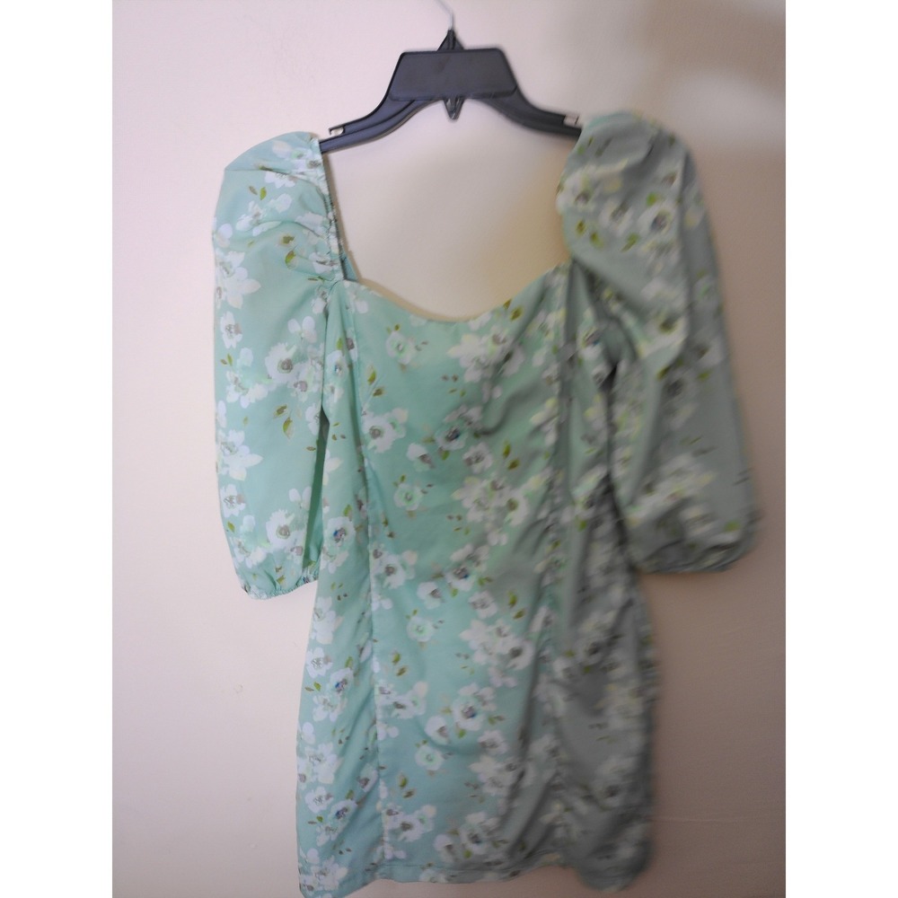 Trendyol Floral Mini Dress Womens 36 Mint Green Puff Sleeve Square Neck Romantic